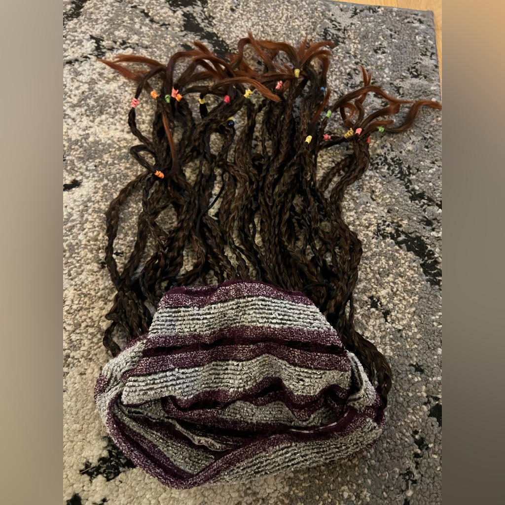 Knit Striped Hat With Braids